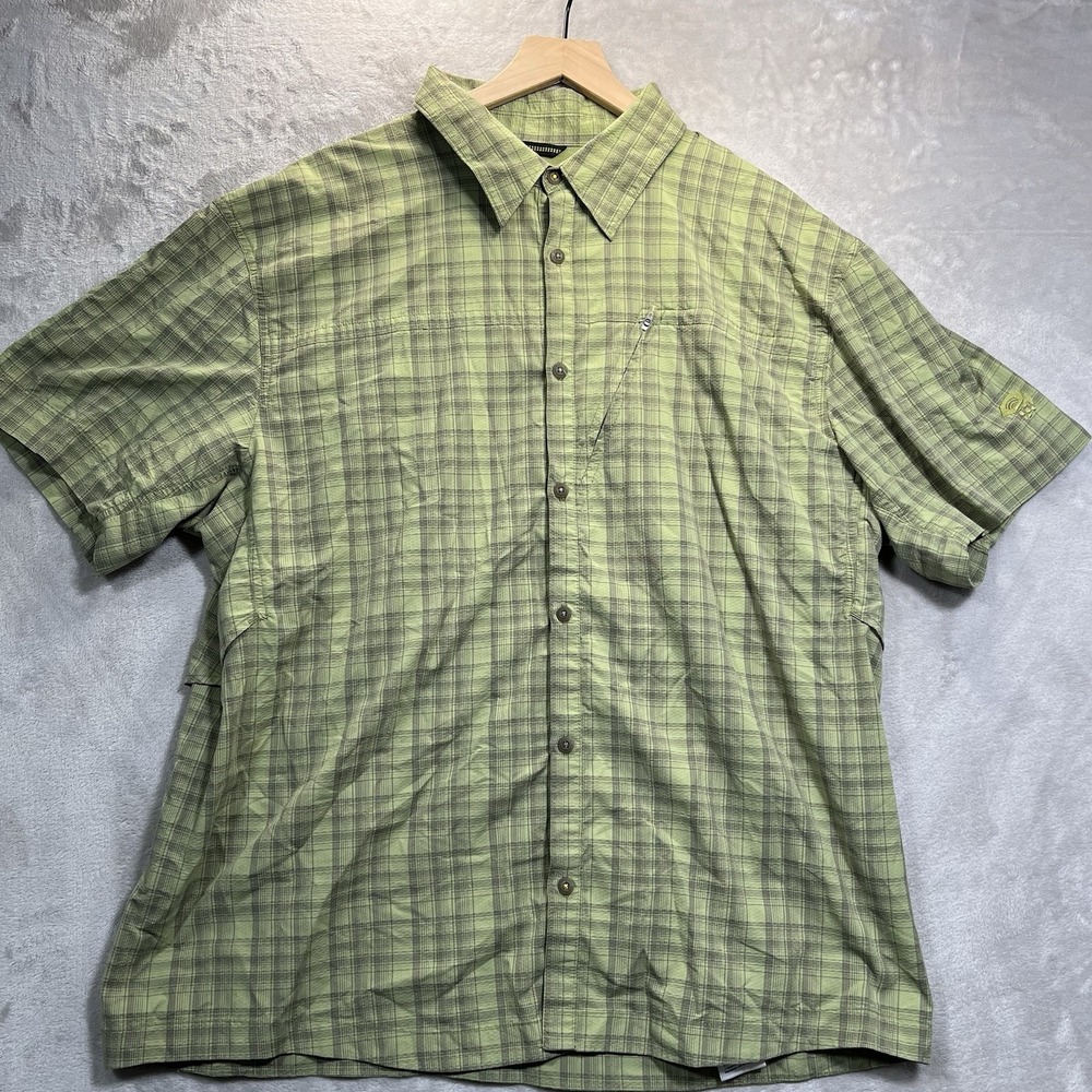 Mountain Hardwear Shirt‎ Mens XL FLAW Green Plaid Vented Hiking Fishing Outdoor